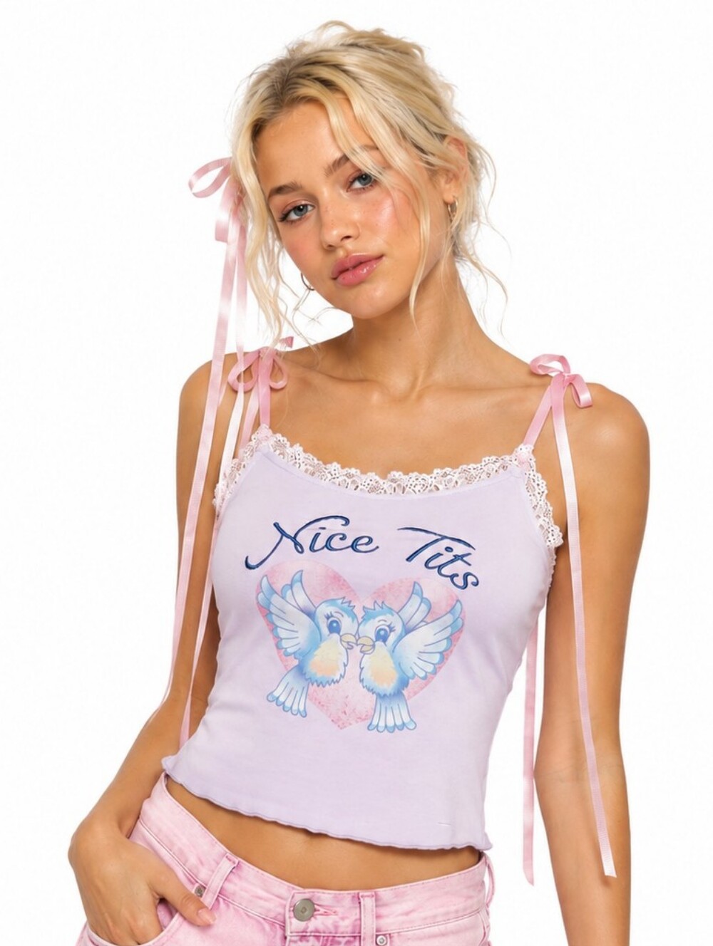 Sugar Thrills Lilac Ribbon-Shoulder Cami